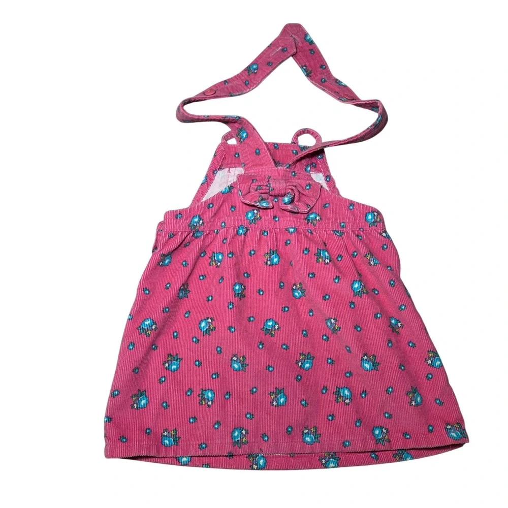 OshKosh B'Gosh Girls Vintage Pink Corduroy Floral Jumper Dress Size 3T